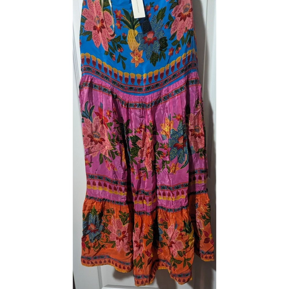 Farm Rio V-Neck Dress Anthropologie Halter Floral Tiered Sundress Cover XS NEW - Picture 10 of 15